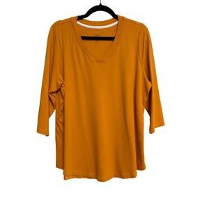 Isaac Mizrahi Live!, 3/4 Sleeves V-Neck Shirt, Mustard‎ Yellow, Women's Size XL